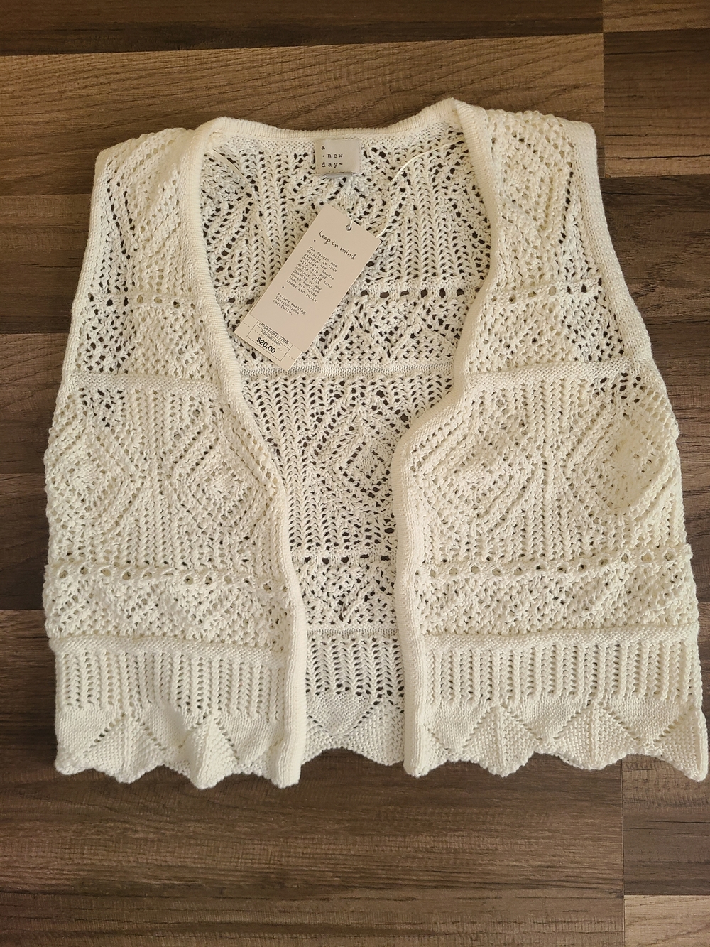 Nwt a new day Crochet Open-Front Knit Vest - Cream